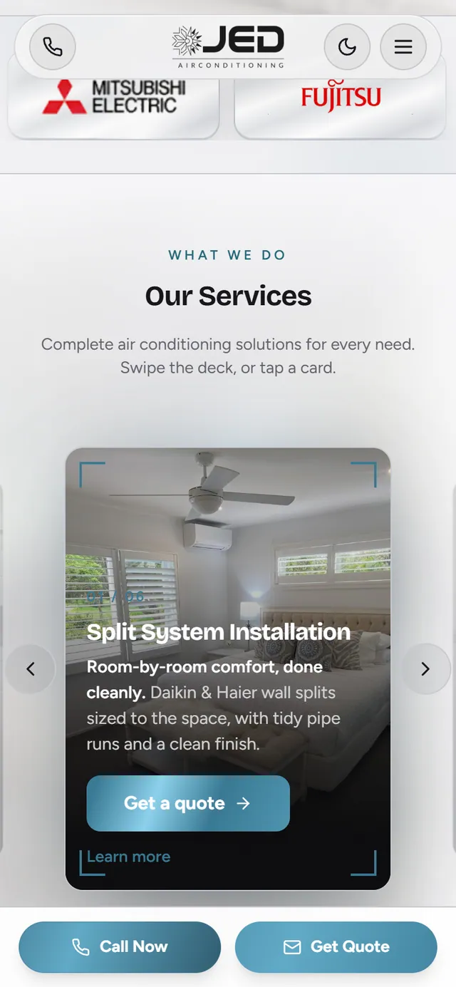 JED Air Conditioning, mobile, scrolled